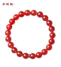 石头记 红玛瑙手链 - 中国红 佛教七宝 圆润剔透 吉祥