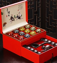 4种高档茶叶+高档茶具一套 - 4彩茶罐+紫砂茶具套组