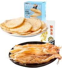 炭烤鱿鱼条+鲜烤鳕鱼小圆片 - 低脂高蛋白休闲零食